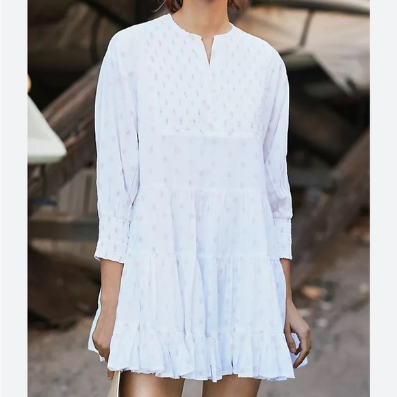 Anthropologie White Boho BrookeTunic Dress OS Rose metallic polka dots - Picture 10 of 11